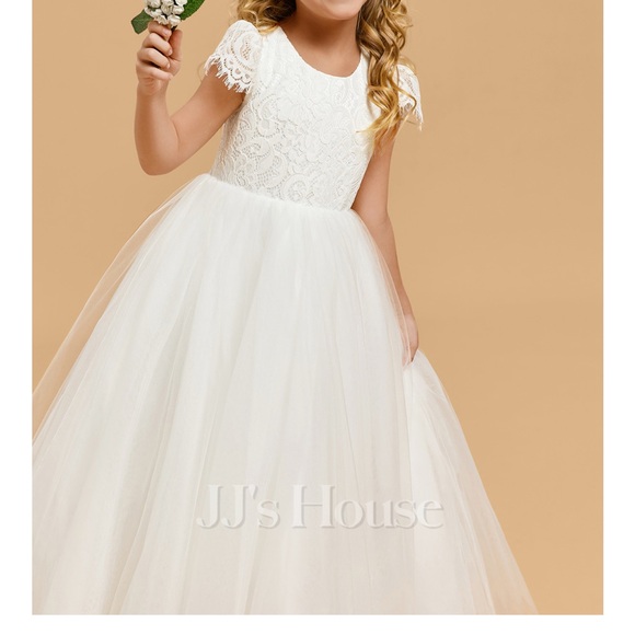 A-line Scoop Floor-Length Lace Tulle Flower Girl Dress 5T - Picture 5 of 16